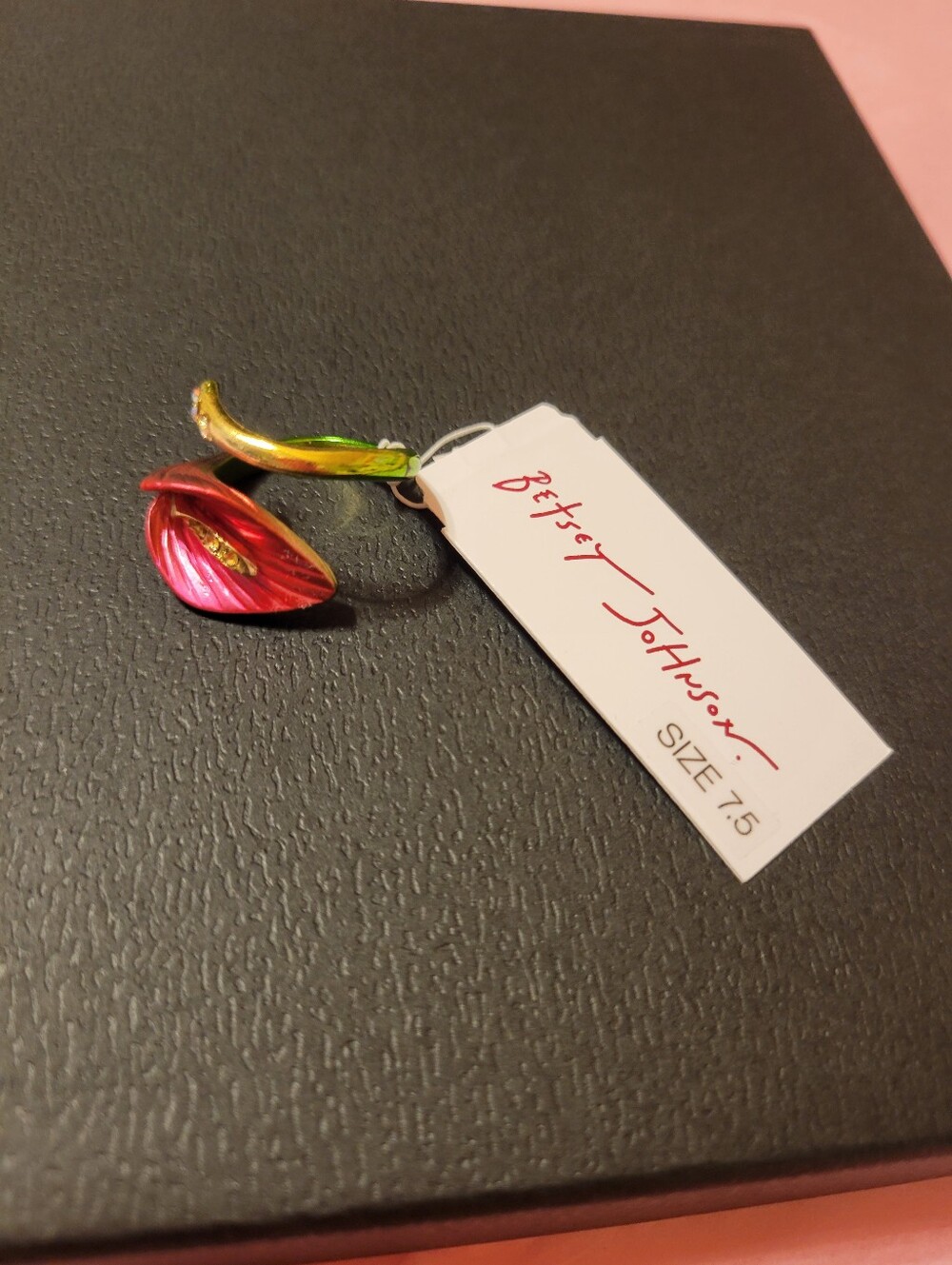 Betsey Johnson Pink and Green Enamel Flower Ring